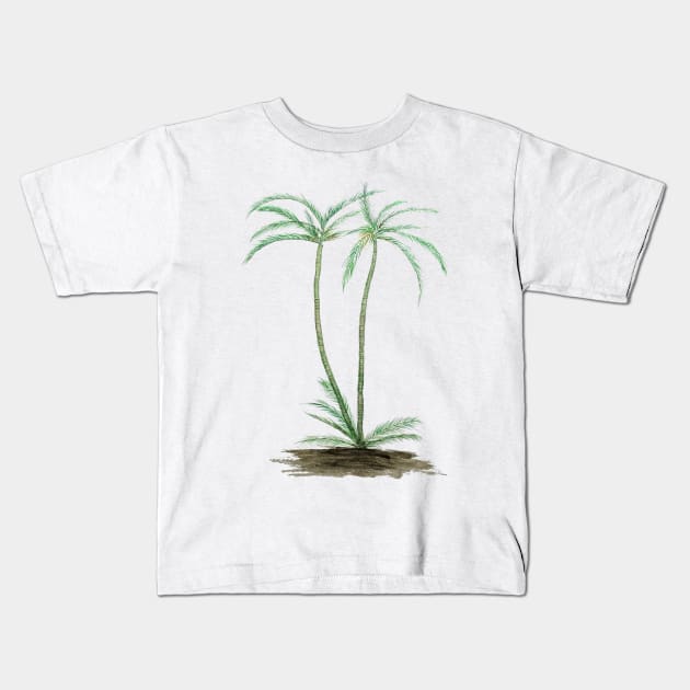 two palm trees watercolor Kids T-Shirt by colorandcolor